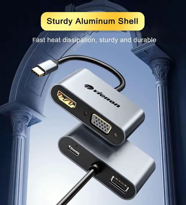 Alt view image 7 of 7 - KEHIPI USB C to HDMI VGA Adapter for Dual Monitor, 4 in 1 USB C Hub with 4K HDMI, 1080P VGA, USB 3.0 5Gbps, 100W PD Compatible for MacBook Air/Pro, Dell XPS, Surface, iMac More