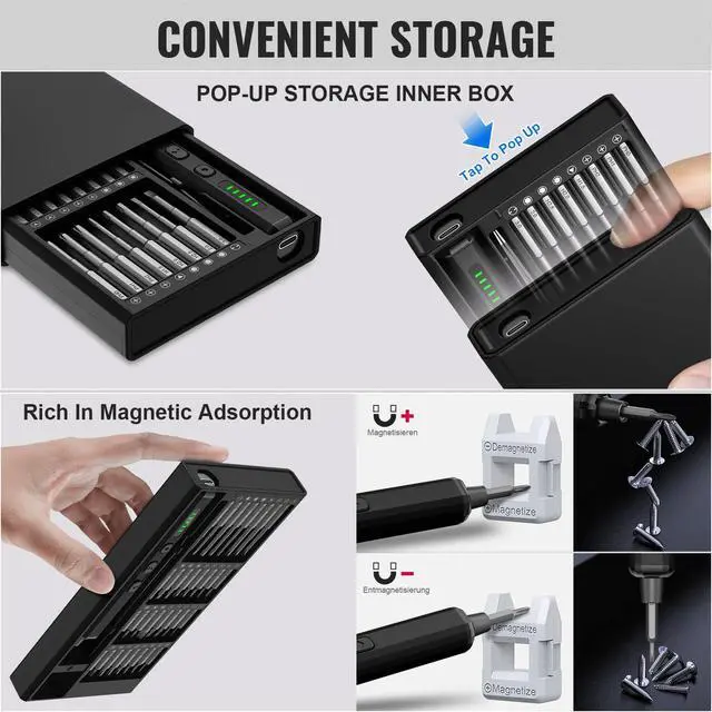 Alt view image 6 of 7 - KEHIPI Mini Electric Screwdriver, 3.7V Precision Screwdriver Set Cordless Screwdrivers Rechargeable 72 In 1 Magnetic Bit Repair Tech Tool Kit for Electronics Computer Phone Laptop Camera RC Car Watch