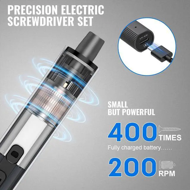 Alt view image 3 of 7 - KEHIPI Precision Electric Screwdriver Set,160-in-1 Mini Electric Screwdriver,650mAh Rechargeable Screwdrivers,S2 Magnetic Bit,3 Torque Settings,Repair Tool Kit for Computer Phone Laptop Camera Watch