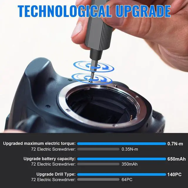 Alt view image 7 of 7 - KEHIPI Precision Electric Screwdriver Set,160-in-1 Mini Electric Screwdriver,650mAh Rechargeable Screwdrivers,S2 Magnetic Bit,3 Torque Settings,Repair Tool Kit for Computer Phone Laptop Camera Watch