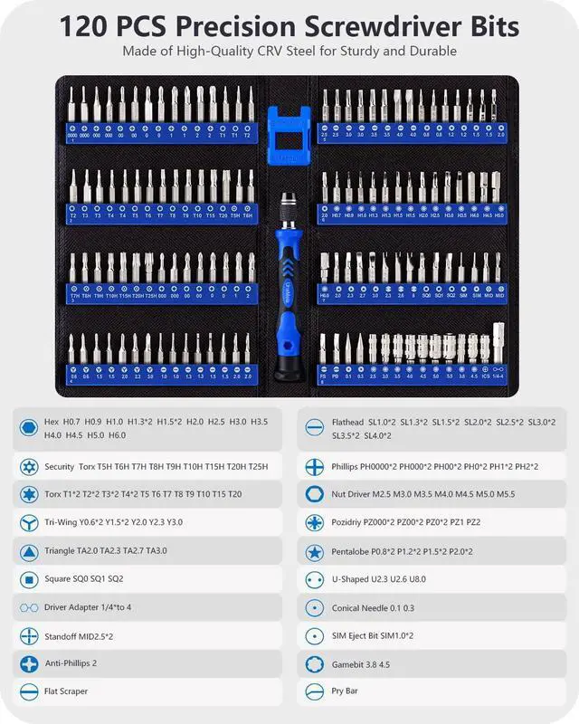 Alt view image 2 of 7 - KEHIPI Electronics Precision Screwdriver Set 146-IN-1: Computer PC Laptop Repair Tool Kit - 123 Bits, Flexible Shaft, Extension Rod, Magnetic Mat for PC Building, iPhone, MacBook, PS5, Xbox, Switch