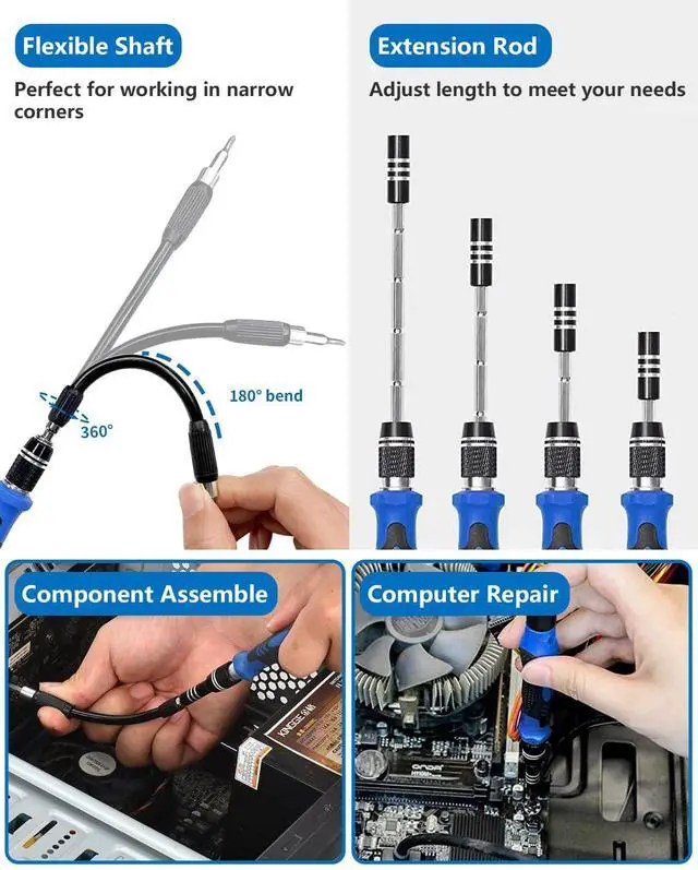 Alt view image 4 of 7 - KEHIPI Electronics Precision Screwdriver Set 146-IN-1: Computer PC Laptop Repair Tool Kit - 123 Bits, Flexible Shaft, Extension Rod, Magnetic Mat for PC Building, iPhone, MacBook, PS5, Xbox, Switch