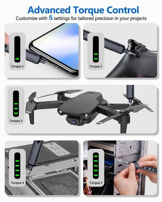 Alt view image 3 of 7 - KEHIPI Mini Electric Screwdriver Set 140-IN-1: Small Electric Screwdriver Cordless - 120 Precision Bits, 5 Torque Settings, LED Light, Magnetic Power Screwdriver Repair Tool Kit for PC RC Electronics