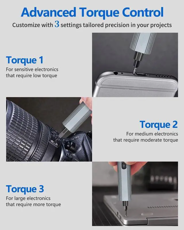 Alt view image 3 of 7 - KEHIPI Mini Electric Screwdriver Set Upgraded: Small Electric Precision Screwdriver Cordless - 3 Torque Settings, 30 S2 Bits, 4 LED Lights, Power Screwdriver Repair Tool Kit for PC RC Electronics