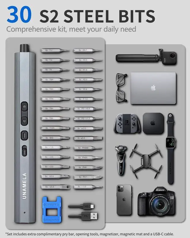 Alt view image 4 of 7 - KEHIPI Mini Electric Screwdriver Set Upgraded: Small Electric Precision Screwdriver Cordless - 3 Torque Settings, 30 S2 Bits, 4 LED Lights, Power Screwdriver Repair Tool Kit for PC RC Electronics