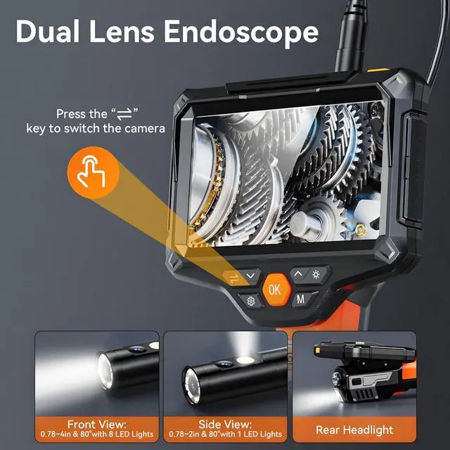 Alt view image 3 of 6 - KEHIPI Endoscope Camera with Light, 5" IPS Screen Borescope,1920P HD Inspection Camera with Lights, IP67 Waterproof Flexible Cable for Automotive/Home/Wall/Pipe/Car (16.5FT)