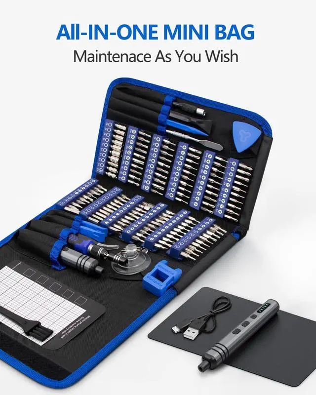 Alt view image 6 of 7 - KEHIPI Mini Electric Screwdriver Set 140-IN-1: Small Electric Screwdriver Cordless - 120 Precision Bits, 5 Torque Settings, LED Light, Magnetic Power Screwdriver Repair Tool Kit for PC RC Electronics