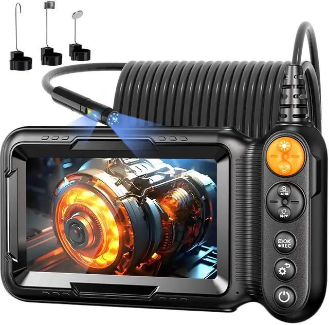 Main image of KEHIPI Endoscope Camera with Light, 5-inch Dual Lens 1920P HD Borescope, 7.9mm Camera with 9 LEDs, 16.5ft Semi-Rigid Cable, IP67 Waterproof - for Sewer/Drain Pipe, Automotive Inspection, Tools & Cool