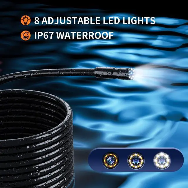Alt view image 6 of 7 - KEHIPI Endoscope Camera with Light, 1080P HD Borescope with 8 Adjustable Lights, 4.3" Endoscope with 16.4ft Semi-Rigid Snake Camera, IP67 Waterproof Borescopese for Sewer, Cool Gadgets & Tools for Men