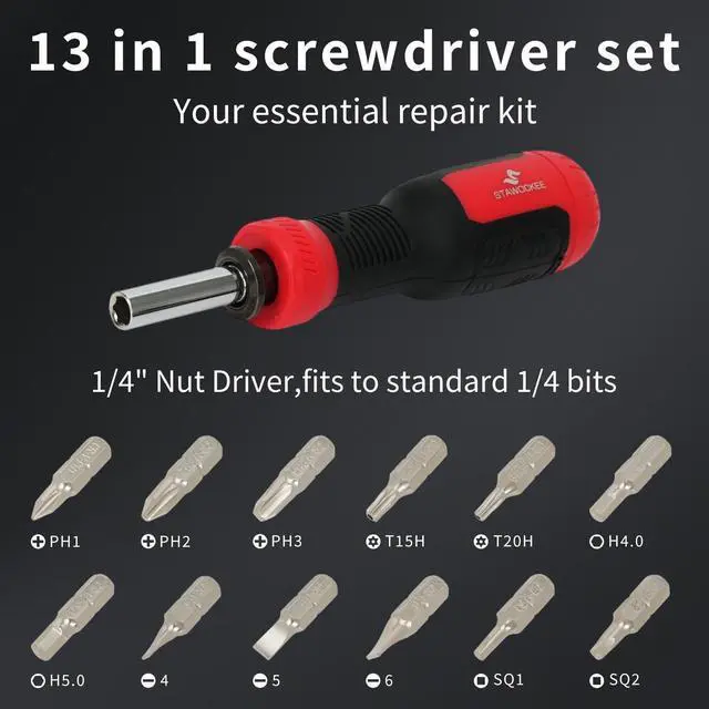 Alt view image 3 of 6 - KEHIPI 13-in-1 Multi-bit Screwdriver, Mini Adjustable Screwdriver Set, Precision Screw Driver Tool All in One with Torx, Flat Head, Phillips, Hex, Repair Kit Square and 1/4 Nut Driver