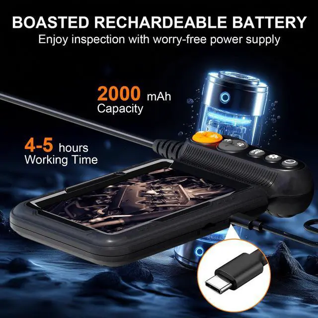 Alt view image 5 of 6 - KEHIPI Endoscope Camera with Light, 5-inch Dual Lens 1920P HD Borescope, 7.9mm Camera with 9 LEDs, 16.5ft Semi-Rigid Cable, IP67 Waterproof - for Sewer/Drain Pipe, Automotive Inspection, Tools & Cool