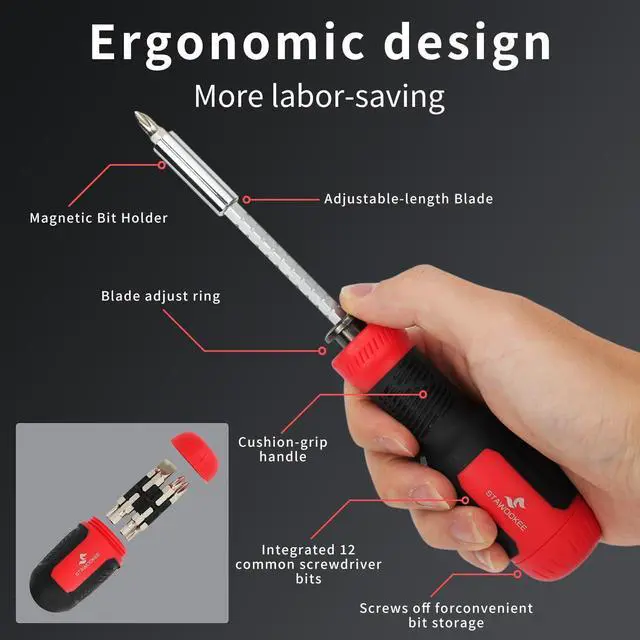 Alt view image 2 of 6 - KEHIPI 13-in-1 Multi-bit Screwdriver, Mini Adjustable Screwdriver Set, Precision Screw Driver Tool All in One with Torx, Flat Head, Phillips, Hex, Repair Kit Square and 1/4 Nut Driver