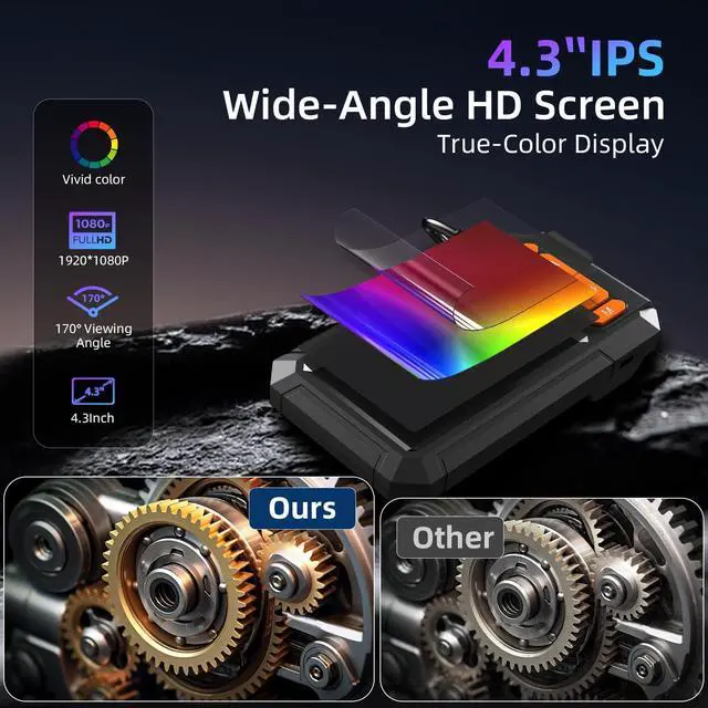 Alt view image 2 of 7 - KEHIPI Endoscope Camera with Light, 1080P HD Borescope with 8 Adjustable Lights, 4.3" Endoscope with Semi-Rigid Snake Camera, IP67 Waterproof Borescopese for Sewer, Cool Gadgets & Tools for Men