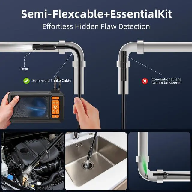 Alt view image 4 of 7 - KEHIPI Endoscope Camera with Light, 1080P HD Borescope with 8 Adjustable Lights, 4.3" Endoscope with Semi-Rigid Snake Camera, IP67 Waterproof Borescopese for Sewer, Cool Gadgets & Tools for Men