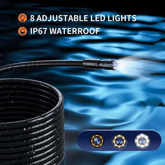 Alt view image 4 of 7 - KEHIPI Endoscope Camera with Light, Borescope Camera with 4.3" IPS Screen, 1920P HD with 8 LED Lights, 16.4FT Semi-Rigid Cord, IP67 Waterproof Endoscope for Sewer, Cool Gadgets&Tools for Men