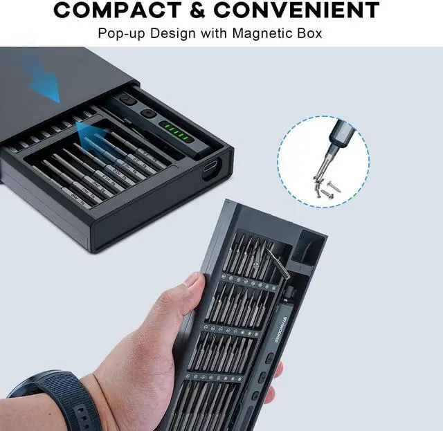 Alt view image 4 of 7 - KEHIPI 68 in 1 Mini Electric Screwdriver, Precision Electric Screwdriver Set with Magnetic Bits, Rechargeable Portable Screwdrivers - Cordless Power Repair Tool Kit for PCs and Electronics