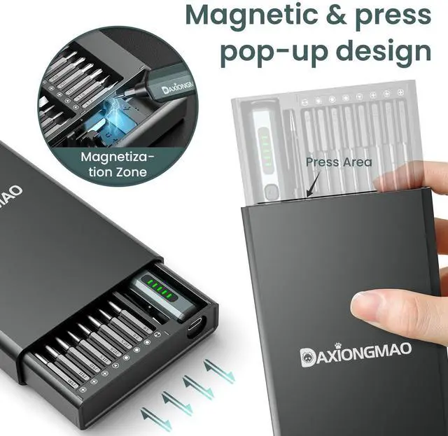 Alt view image 5 of 7 - KEHIPI 70-in-1 Cordless Electric Screwdriver Set with 64 S2 Steel Bits: 3.7V USB-C Rechargeable,5 Torque Settings & 4 LED Lights,Mini Repair Kit for PC,RC Electronics,Phones, Laptops, Glasses,Clocks