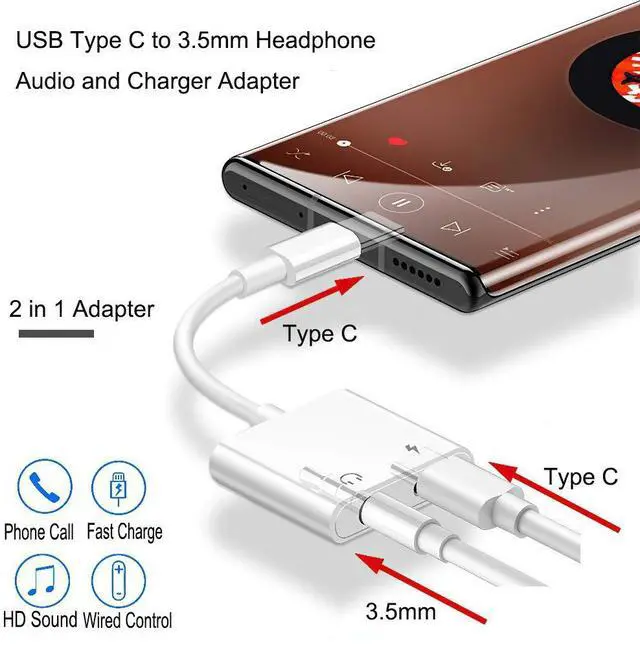 Alt view image 2 of 6 - KEHIPI USB Type C to 3.5mm Headphone Audio and Charger Adapter, Support PD & QC Fast Charging, Compatible with Google Pixel 4 4XL 3 3XL 2 2XL, Samsung Galaxy S20/S21 Ultra/Note 20/10 Plus and More