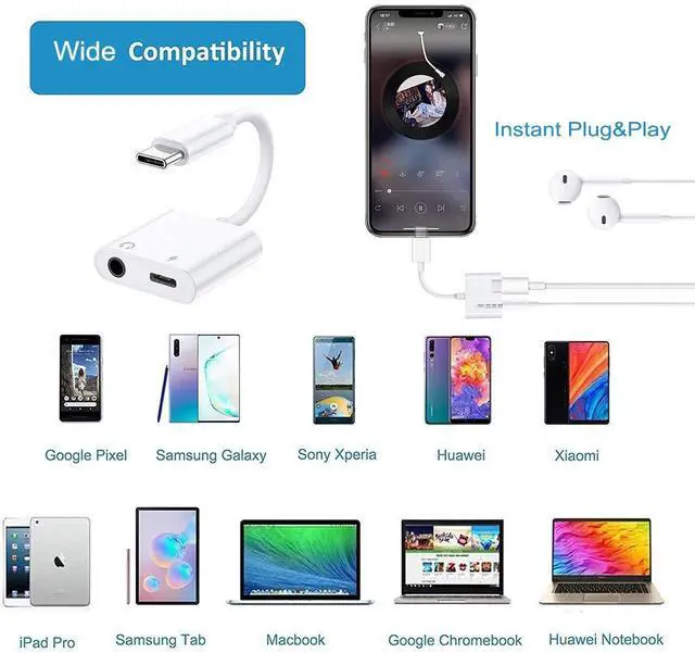 Alt view image 3 of 6 - KEHIPI USB Type C to 3.5mm Headphone Audio and Charger Adapter, Support PD & QC Fast Charging, Compatible with Google Pixel 4 4XL 3 3XL 2 2XL, Samsung Galaxy S20/S21 Ultra/Note 20/10 Plus and More