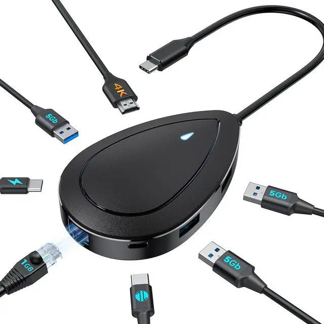 Main image of KEHIPI USB C Docking Station, USB C Hub, 4K HDMI Type C to USB Adapter, 1 Gbps Ethernet, 100W Power Delivery, 3 USB 3.0&1 Type-C 3.0 for MacBook Pro Air, Dell,XPS (Single HDMI)