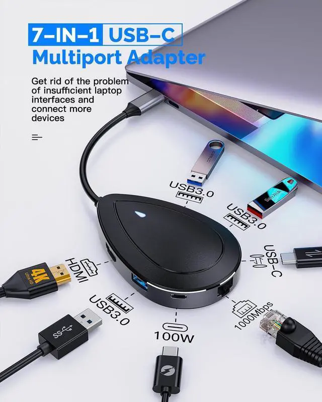 Alt view image 2 of 7 - KEHIPI USB C Docking Station, USB C Hub, 4K HDMI Type C to USB Adapter, 1 Gbps Ethernet, 100W Power Delivery, 3 USB 3.0&1 Type-C 3.0 for MacBook Pro Air, Dell,XPS (Single HDMI)