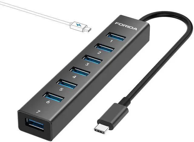 Main image of KEHIPI USB C Hub-8 Port USB HUB with 7 USB3.0 Data Ports,Aluminum Alloy USBC Splitter with Type C 5V/3A Power Port Compatible with MacBook, iPad, Surface Pro, XPS, Laptop,PC (Black,USB C-9.8in)
