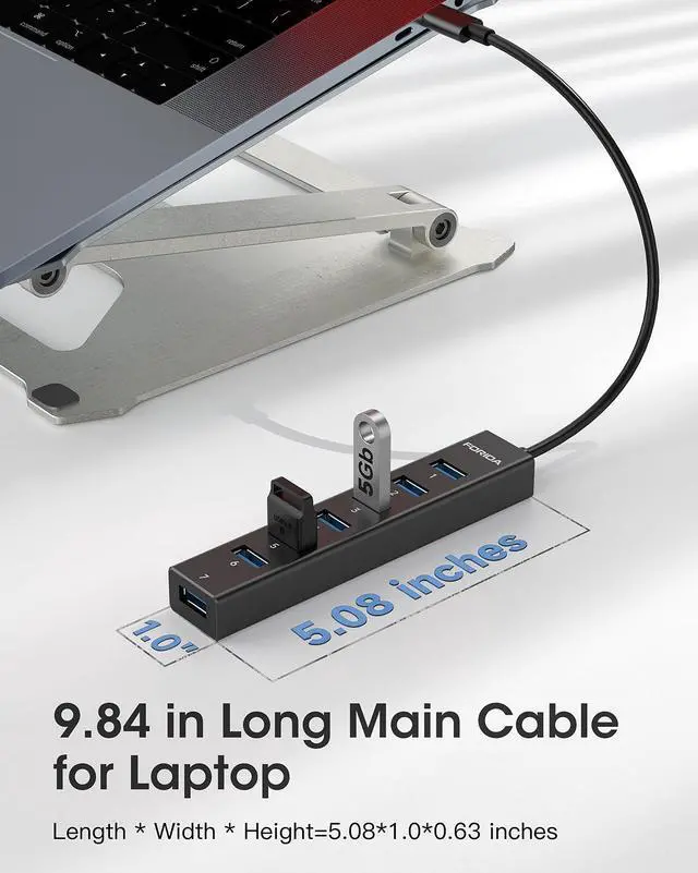 Alt view image 5 of 7 - KEHIPI USB C Hub-8 Port USB HUB with 7 USB3.0 Data Ports,Aluminum Alloy USBC Splitter with Type C 5V/3A Power Port Compatible with MacBook, iPad, Surface Pro, XPS, Laptop,PC (Black,USB C-9.8in)