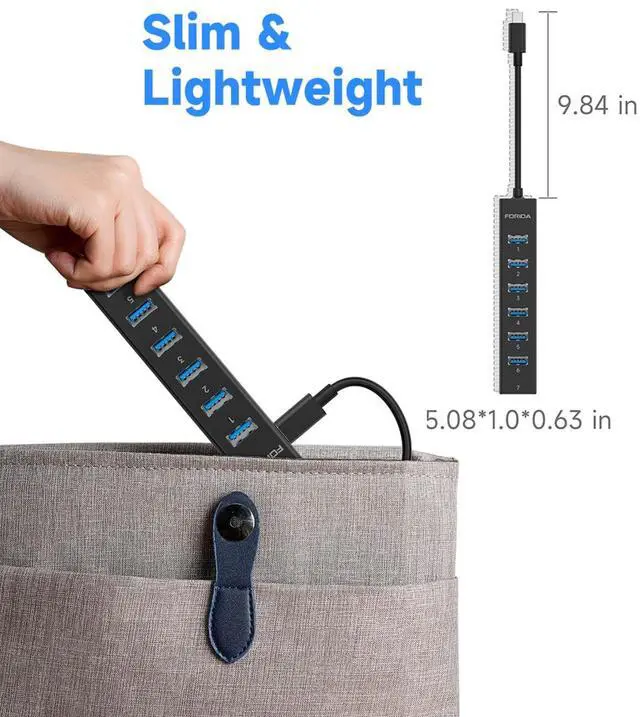 Alt view image 6 of 7 - KEHIPI USB C Hub-8 Port USB HUB with 7 USB3.0 Data Ports,Aluminum Alloy USBC Splitter with Type C 5V/3A Power Port Compatible with MacBook, iPad, Surface Pro, XPS, Laptop,PC (Black,USB C-9.8in)