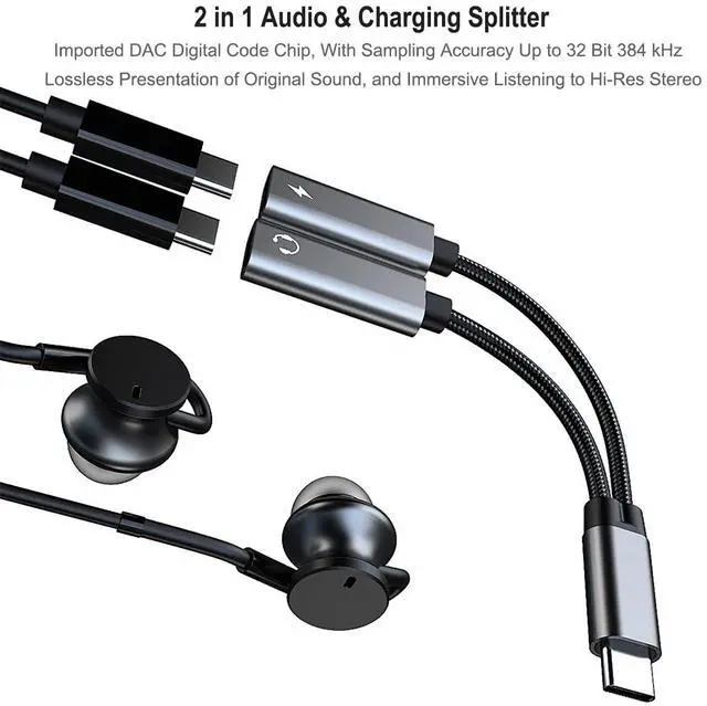 Alt view image 3 of 6 - KEHIPI USB C Splitter, Dual USB C Headphone and Charger Adapter 32 Bit / 60W Fast Charging Compatible with iPhone 15 Series, Galaxy S23 S22 S21 Ultra, Pixel,Pad Pro