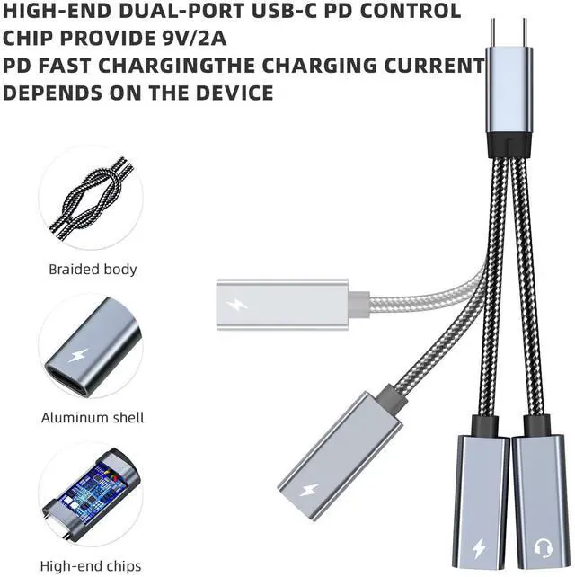 Alt view image 4 of 6 - KEHIPI USB C Splitter, Dual USB C Headphone and Charger Adapter 32 Bit / 60W Fast Charging Compatible with iPhone 15 Series, Galaxy S23 S22 S21 Ultra, Pixel,Pad Pro