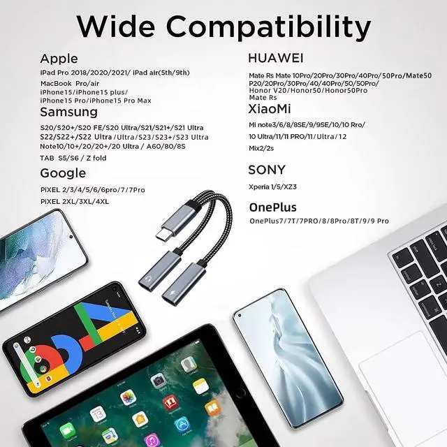 Alt view image 6 of 6 - KEHIPI USB C Splitter, Dual USB C Headphone and Charger Adapter 32 Bit / 60W Fast Charging Compatible with iPhone 15 Series, Galaxy S23 S22 S21 Ultra, Pixel,Pad Pro