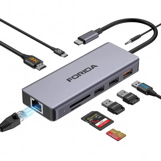 Main image of KEHIPI USB C 10GB Hub, USB C to HDMI Dock Compatible for MacBook Pro/Air, Chromebook, Dell XPS, HP and More (SD/TF Card Reader, Ethernet,100W PD3.0, 4K HDMI,USB 10GB Port)