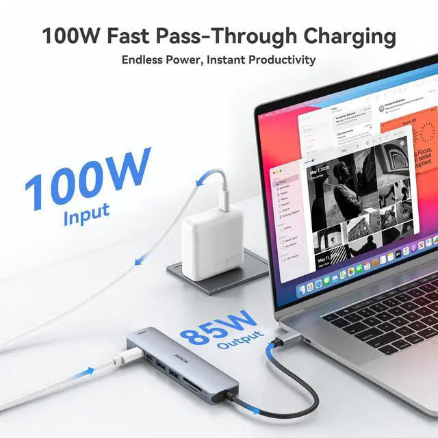 Alt view image 4 of 7 - KEHIPI USB C Hub HDMI Adapter for MacBook Pro/Air, 7 in 1 USB C Dongle with HDMI, SD/TF Card Reader, USB C Data Port,100W PD, and 2 USB 3.0 Compatible for MacBook Pro/Air, XPS,  Thinkpad.