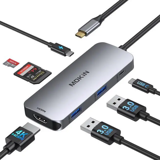 Main image of USB C Hub 4K 60Hz HDMI with 100W Power Delivery, USB-C and 2 USB-A 5Gbps Data Multiport Adapter, microSD and SD Card Reader, Dongle for MacBook Air/Pro, Dell, Lenovo, HP, Surface and More