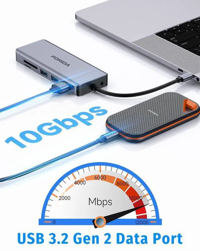 Alt view image 3 of 7 - KEHIPI USB C 10GB Hub, USB C to HDMI Dock Compatible for MacBook Pro/Air, Chromebook, Dell XPS, HP and More (SD/TF Card Reader, Ethernet,100W PD3.0, 4K HDMI,USB 10GB Port)