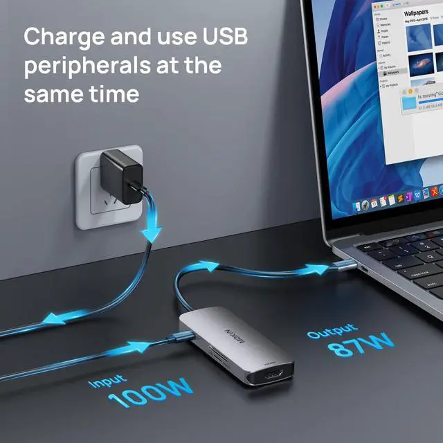 Alt view image 3 of 7 - USB C Hub 4K 60Hz HDMI with 100W Power Delivery, USB-C and 2 USB-A 5Gbps Data Multiport Adapter, microSD and SD Card Reader, Dongle for MacBook Air/Pro, Dell, Lenovo, HP, Surface and More