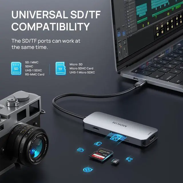 Alt view image 6 of 7 - USB C Hub 4K 60Hz HDMI with 100W Power Delivery, USB-C and 2 USB-A 5Gbps Data Multiport Adapter, microSD and SD Card Reader, Dongle for MacBook Air/Pro, Dell, Lenovo, HP, Surface and More