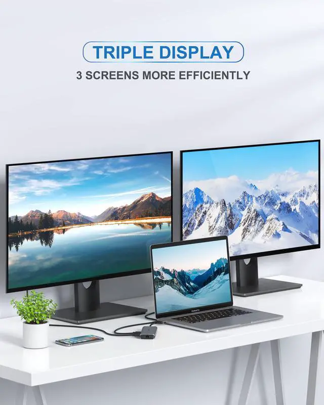 Alt view image 3 of 7 - KEHIPI MacBook Pro Docking Station Dual Monitor MacBook Pro HDMI Adapter,9 in 1 USB C Adapters for MacBook Pro Air Mac HDMI Dock Dongle Dual USB C to Dual HDMI Ethernet 3USB SD/TF100W PD