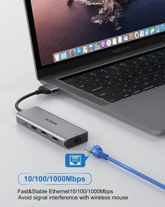Alt view image 7 of 7 - KEHIPI MacBook Pro Docking Station Dual Monitor MacBook Pro HDMI Adapter,9 in 1 USB C Adapters for MacBook Pro Air Mac HDMI Dock Dongle Dual USB C to Dual HDMI Ethernet 3USB SD/TF100W PD