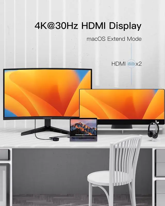 Alt view image 6 of 7 - KEHIPI Mini USB C Docking Station Dual HDMI Monitor USB C to USB Dock Hub with Gigabit Ethernet 100W Power Delivery Micro SD Card Reader for MacBook/Dell/HP/Lenovo ThinkPad/Surface (Black)