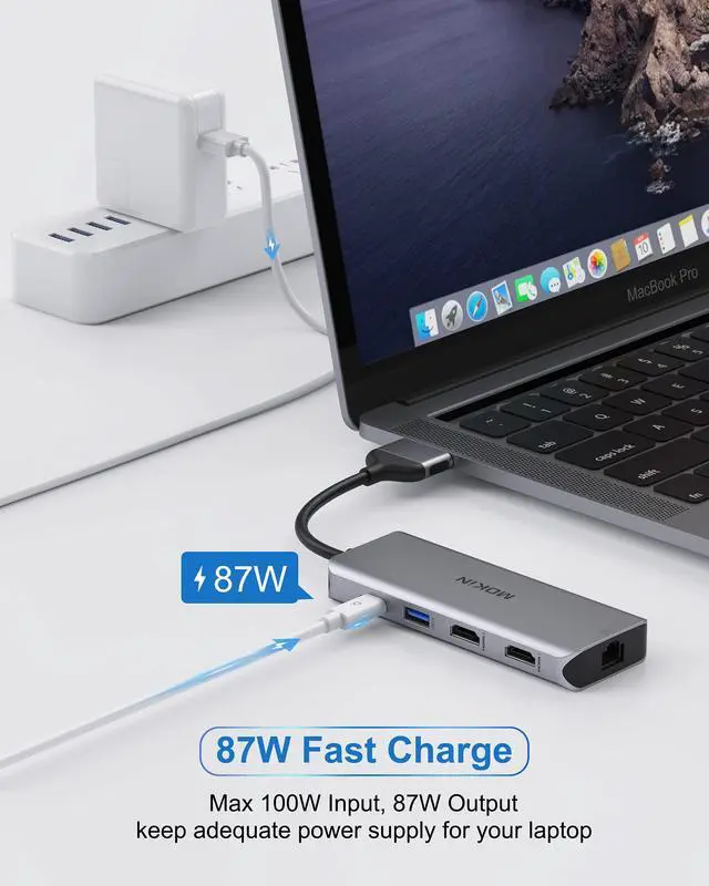 Alt view image 6 of 7 - KEHIPI MacBook Pro Docking Station Dual Monitor MacBook Pro HDMI Adapter,9 in 1 USB C Adapters for MacBook Pro Air Mac HDMI Dock Dongle Dual USB C to Dual HDMI Ethernet 3USB SD/TF100W PD