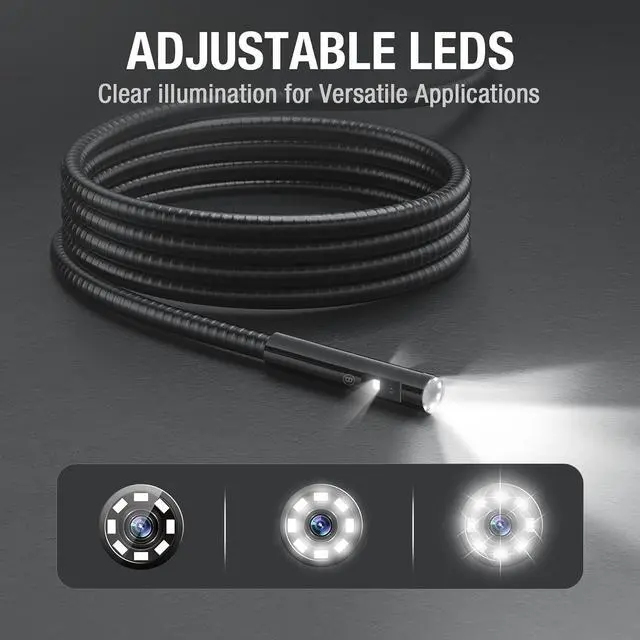 Alt view image 6 of 7 - KEHIPI Triple Lens Borescope Inspection Camera, Professional Endoscope with Light, Digital Video Scope Camera, 5" IPS Screen, Waterproof Flexible Cable for Automotive/Home/Wall/Pipe/Car (16.5FT)