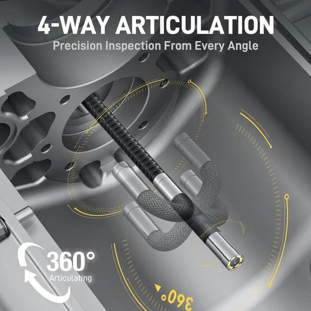 Alt view image 2 of 7 - KEHIPI 360 Articulating Borescope with Light, 5'' Monitor Industrial Inspection Camera with 4-Way Joystick Articulation, HD Endoscope Camera for Automotive, Pipes, and Mechanics (0.24inch-5FT)