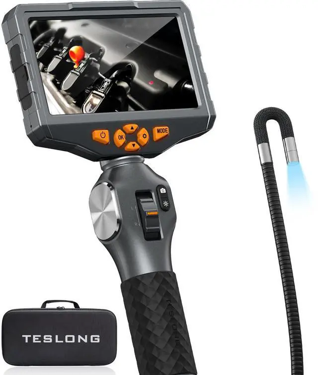 Main image of Two-Way Articulating Borescope with Light, Teslong 5-inch IPS Endoscope Inspection Camera with Articulation Head, Automotive Mechanics Fiber Optic Scope-0.33inch