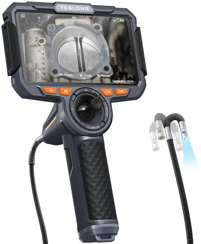 Main image of Teslong Dual Lens 360 Articulating Borescope with 6 Monitor, Inspection Camera with 4-Way Joystick Articulation, HD Steerable Endoscope with Light, See in Wall Engine Hole Camera(0.24inch-5FT)