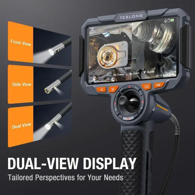 Alt view image 5 of 7 - Teslong Dual Lens 360 Articulating Borescope with 6 Monitor, Inspection Camera with 4-Way Joystick Articulation, HD Steerable Endoscope with Light, See in Wall Engine Hole Camera(0.24inch-5FT)