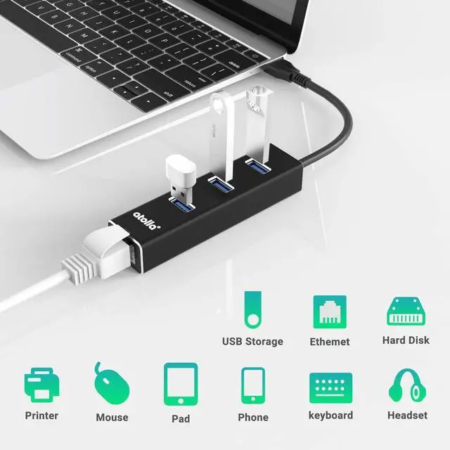 Alt view image 6 of 7 - KEHIPI USB 3.0 Hub with Gigabit Ethernet 3-Port SuperSpeed USB-A Hub + USB-C Adapter, 5Gbps Data Transfer, Plug-&-Play, Aluminum Design Compatible with MacBook Pro/Air,Dell XPS,Surface,Chromebook