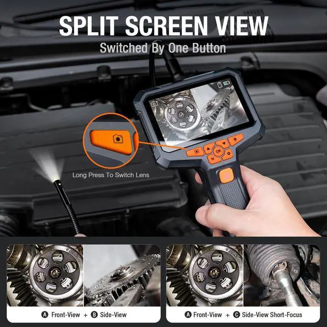 Alt view image 4 of 7 - Dual Lens Endoscope Camera with Light, Teslong 4.3" HD Snake Borescope Inspection Camera, Automotive Scope Cam with Flexible Cable, Home Waterproof Fiber Optic for Sewer Drain Pipe (16.5FT)