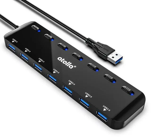 Main image of KEHIPI 7-Port USB 3.0 Hub Splitter, USB Extender Ultra Slim Data USB Hub with Individual Power Switch and LEDs