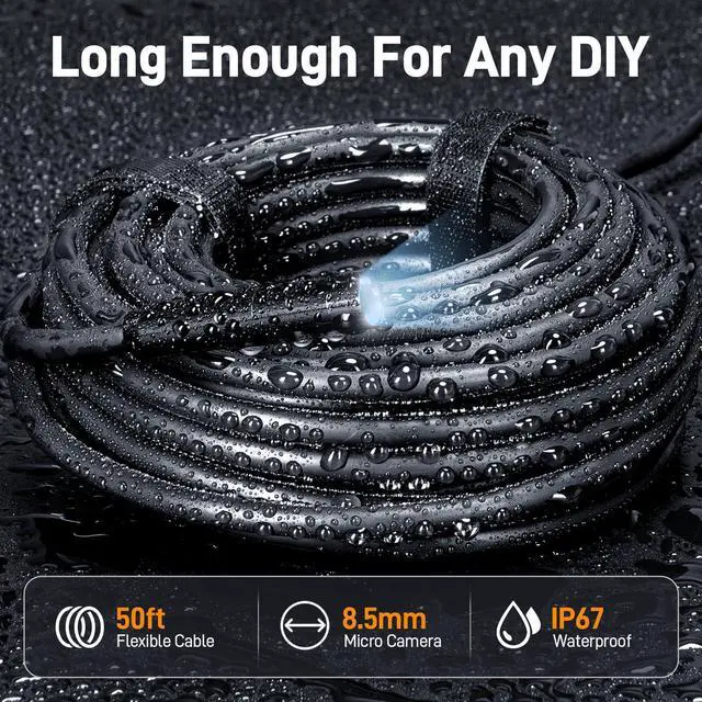 Alt view image 6 of 7 - Teslong 50FT USB-C Borescope Camera with Light, Only Compatible with iPhone 15/16 Android Phones, 50 ft Flexible Waterproof Endoscope for DIY Pipe Inspection with Drain Snake